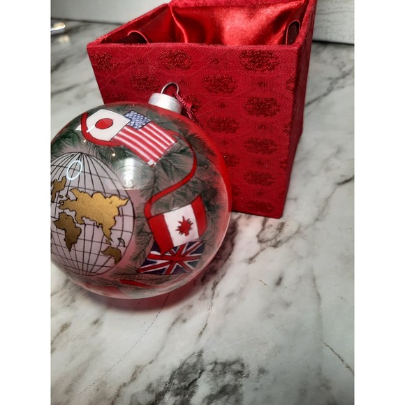 Christmas Ornament Reverse Painted Glass Collectible World and Flag - Picture 3 of 6